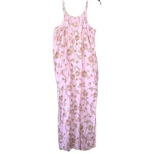 Medium Bohemian Pink Floral ana 100% Cotton Maxi Cottagecore Romantic Beach
